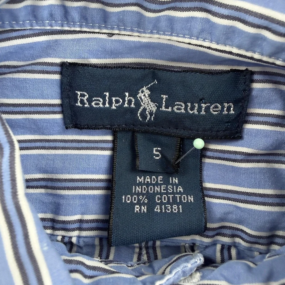 Ralph Lauren‎ Shirt Boys 5 Blue Stripe Button Down Long Sleeve Dress Casual
